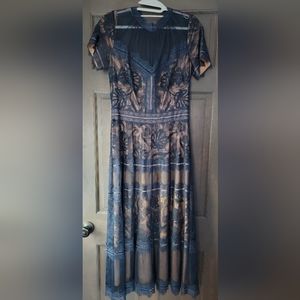 Tadashi Shoji navy lace dress.